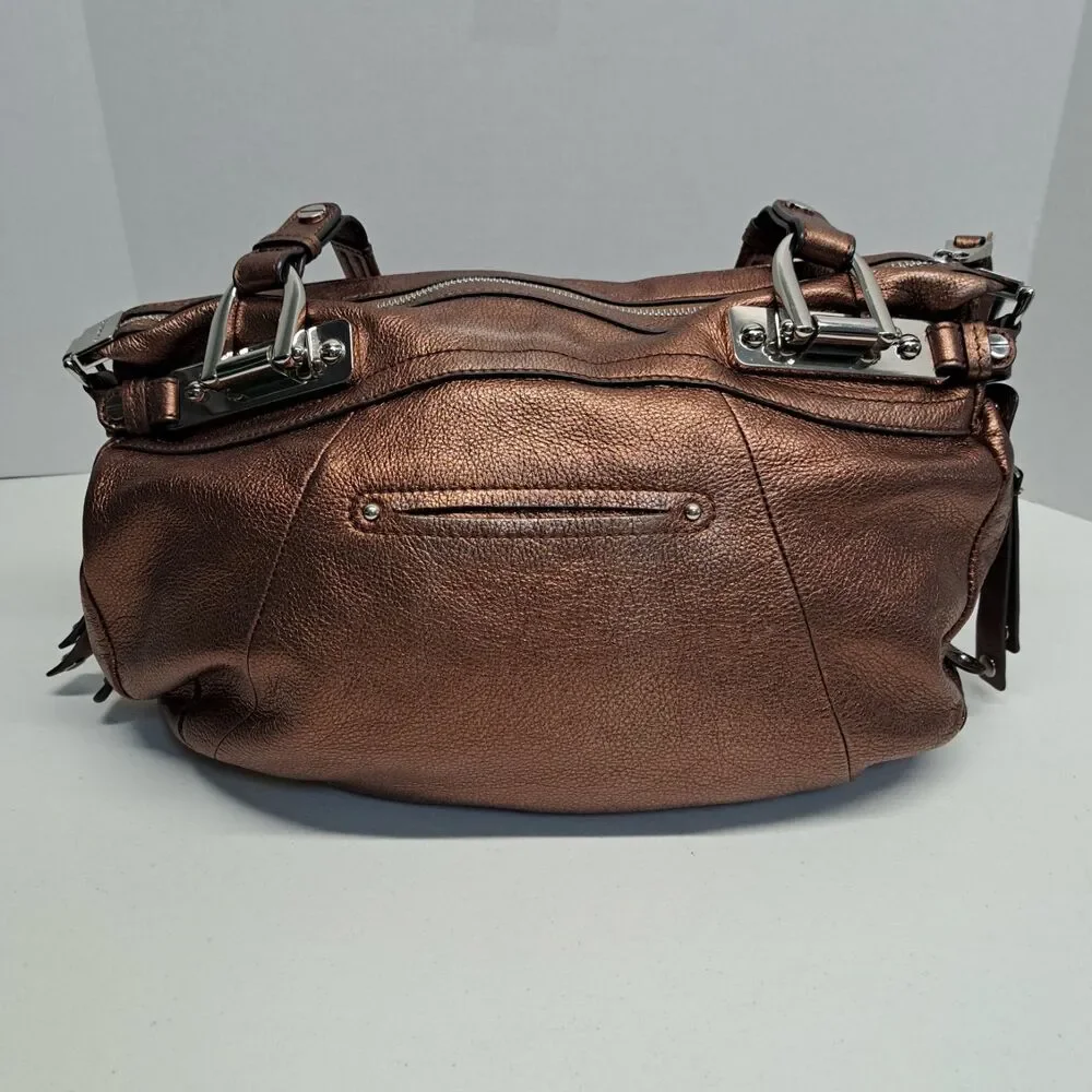 B Makowsky Leather Black Bronze Shoulder Bag - Picture 2 of 12